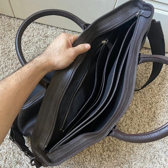 Mark & Graham Leather Briefcase Bag Chocolate Brown Shoulder Side Bag - Picture 7 of 16